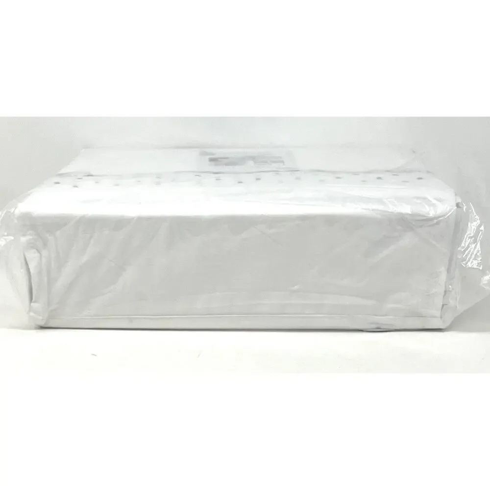 Shabby Chic Embroidered King Sheet Set Scallop Dot Navy Blue White 100% Cotton
